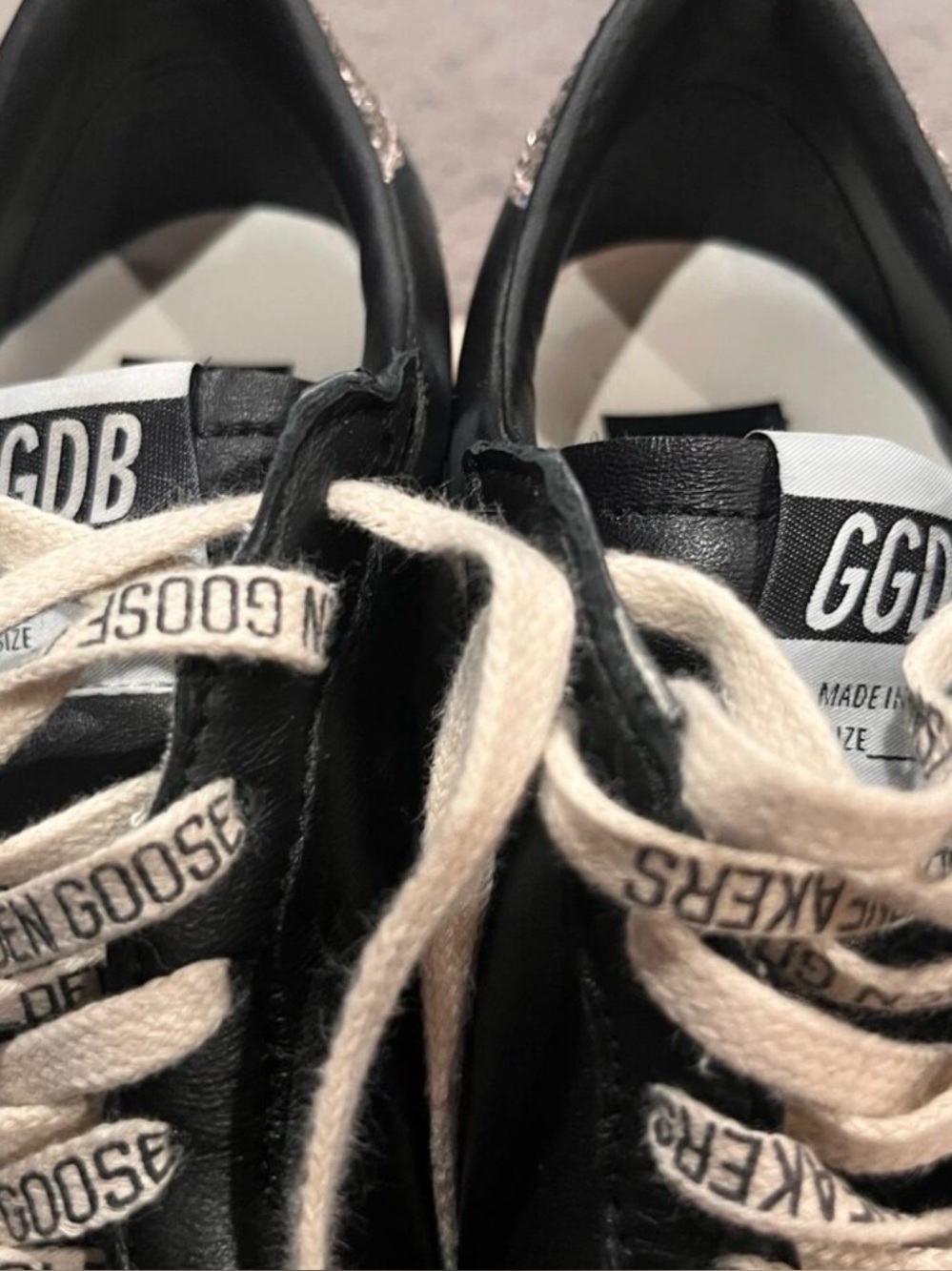 Golden Goose BALLSTAR Black Leather Sneakers Glitter Stars with Beige Soles - Picture 3 of 15